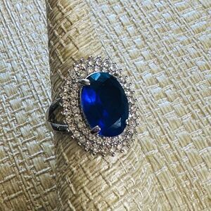 NEW⭐️⭐️⭐️⭐️⭐️HUGE BLUE Tanzanite RING DOUBLE ENCASED W CZ DIAMONDS BLING